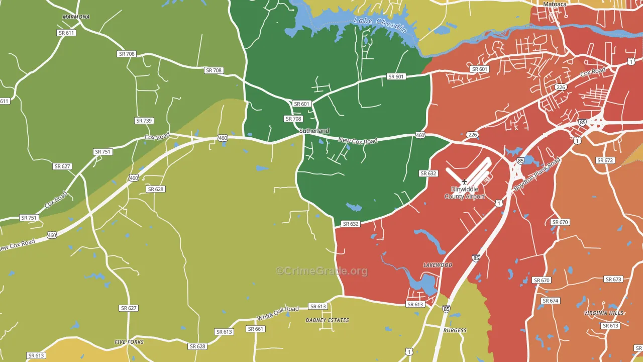 Sutherland, VA Map of Assault Rates