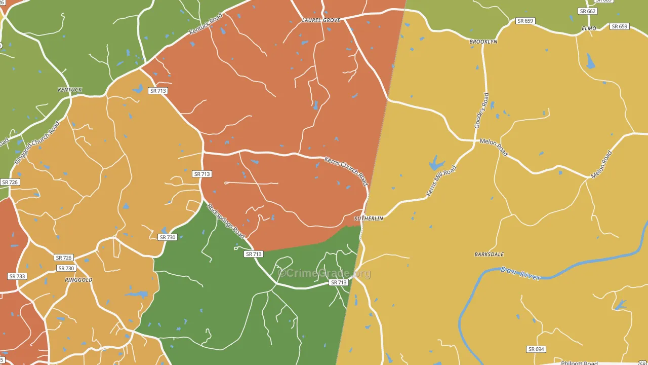Sutherlin, VA Map of Assault Rates