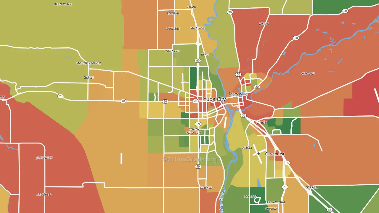 Sutter County, CA Map of Assault Rates