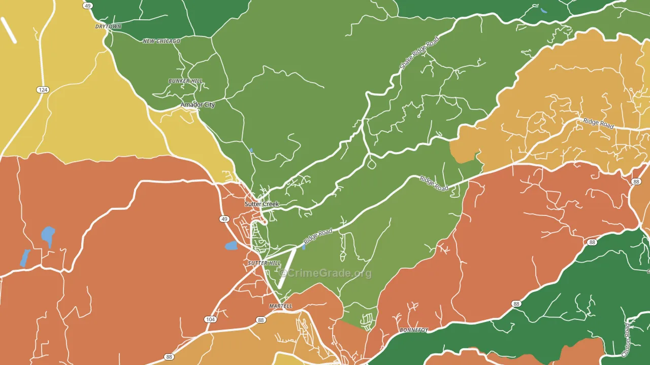 Sutter Creek, CA Map of Assault Rates