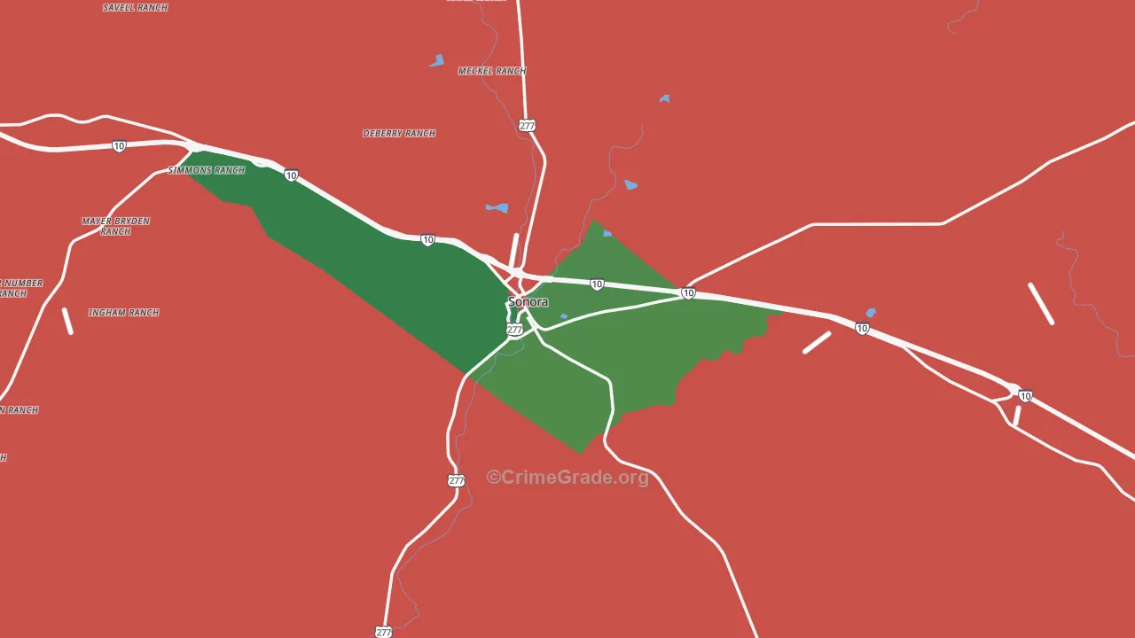 Sutton County, TX Map of Assault Rates