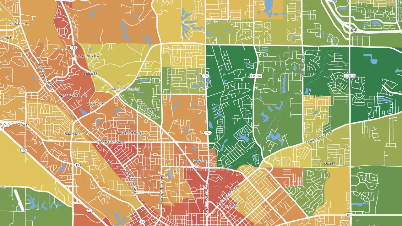 Swansea, IL Map of Assault Rates