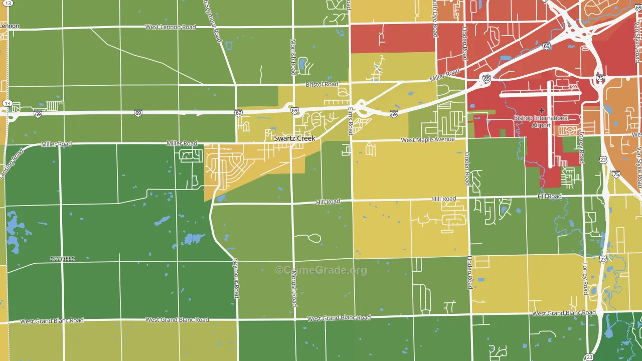 Swartz Creek, MI Map of Assault Rates