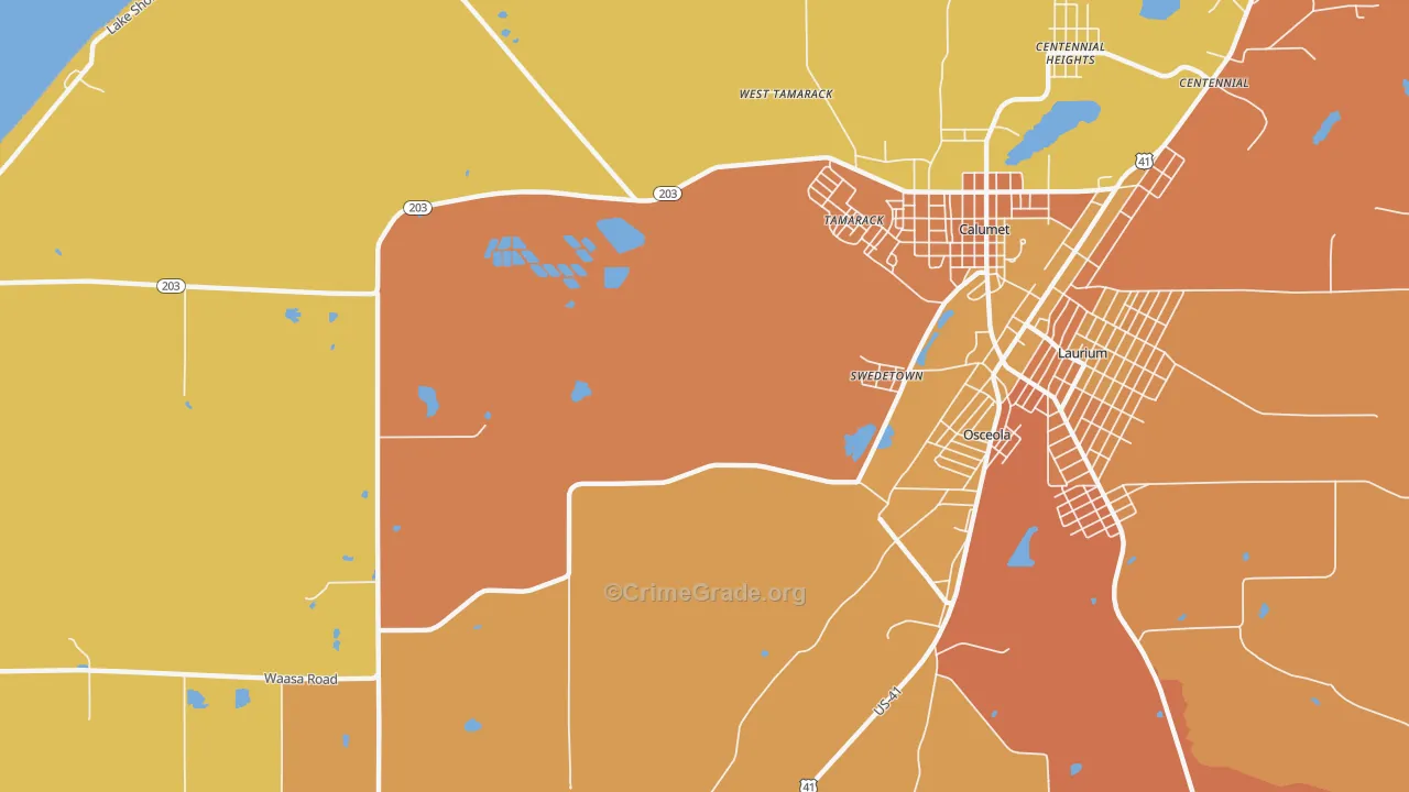 Swedetown, MI Map of Assault Rates