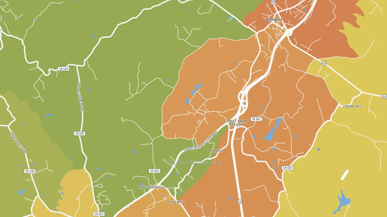 Sweet Briar, VA Map of Assault Rates