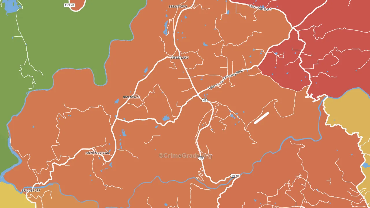 Sweetland, CA Map of Assault Rates