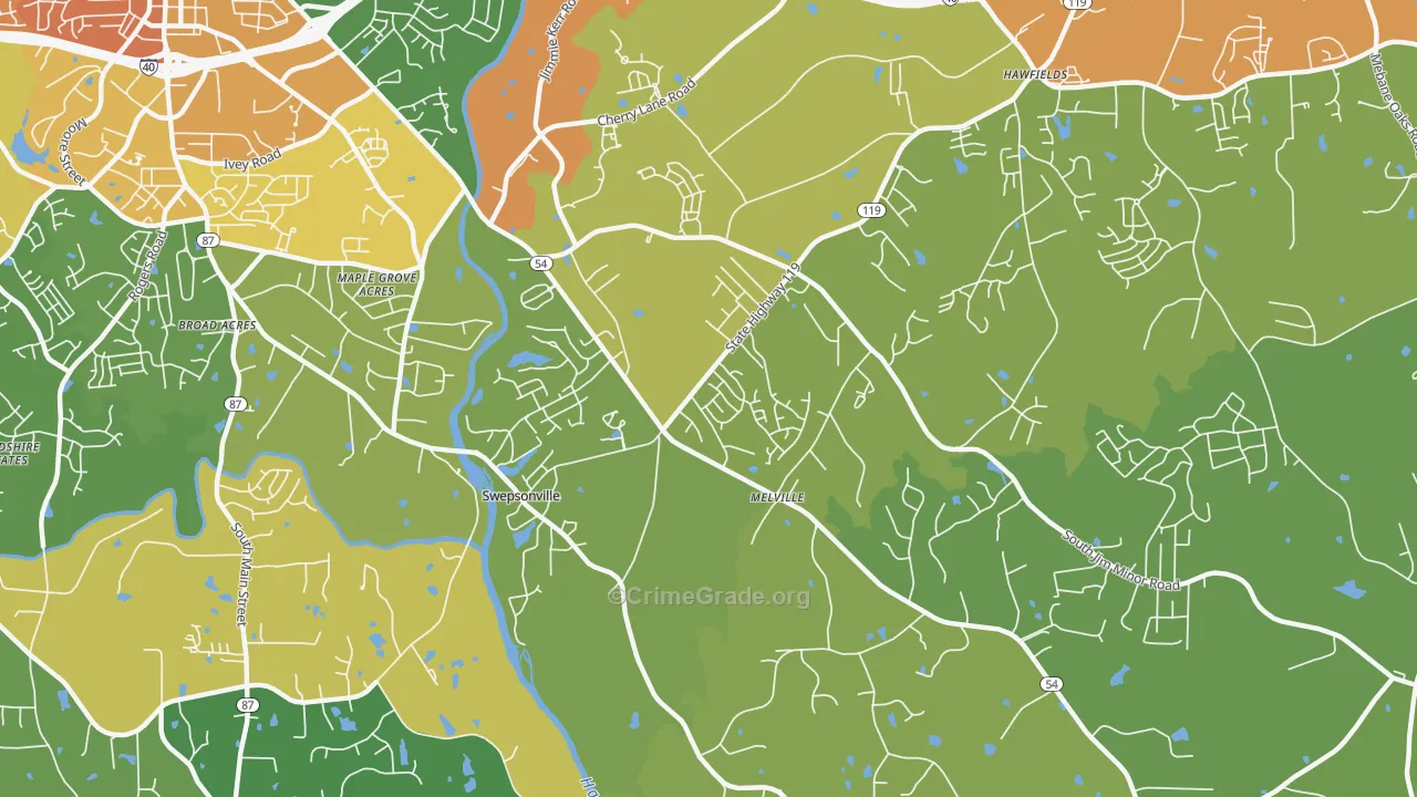 Swepsonville, NC Map of Assault Rates