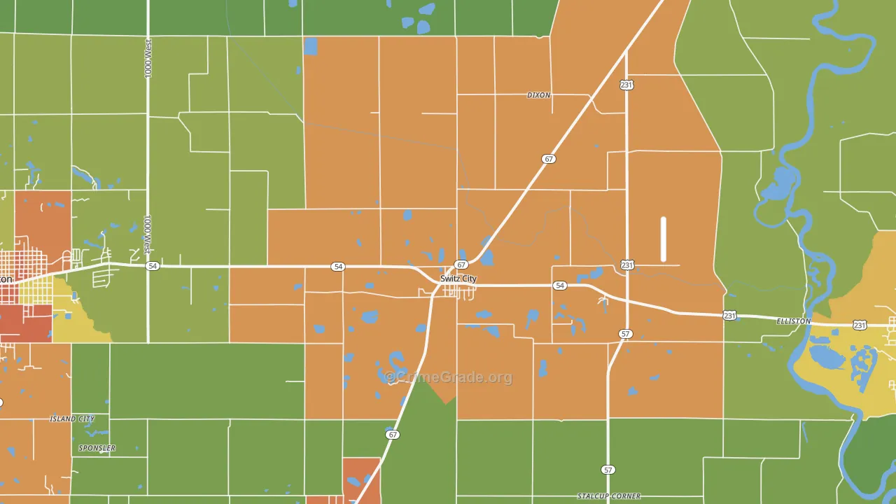 Switz City, IN Map of Assault Rates
