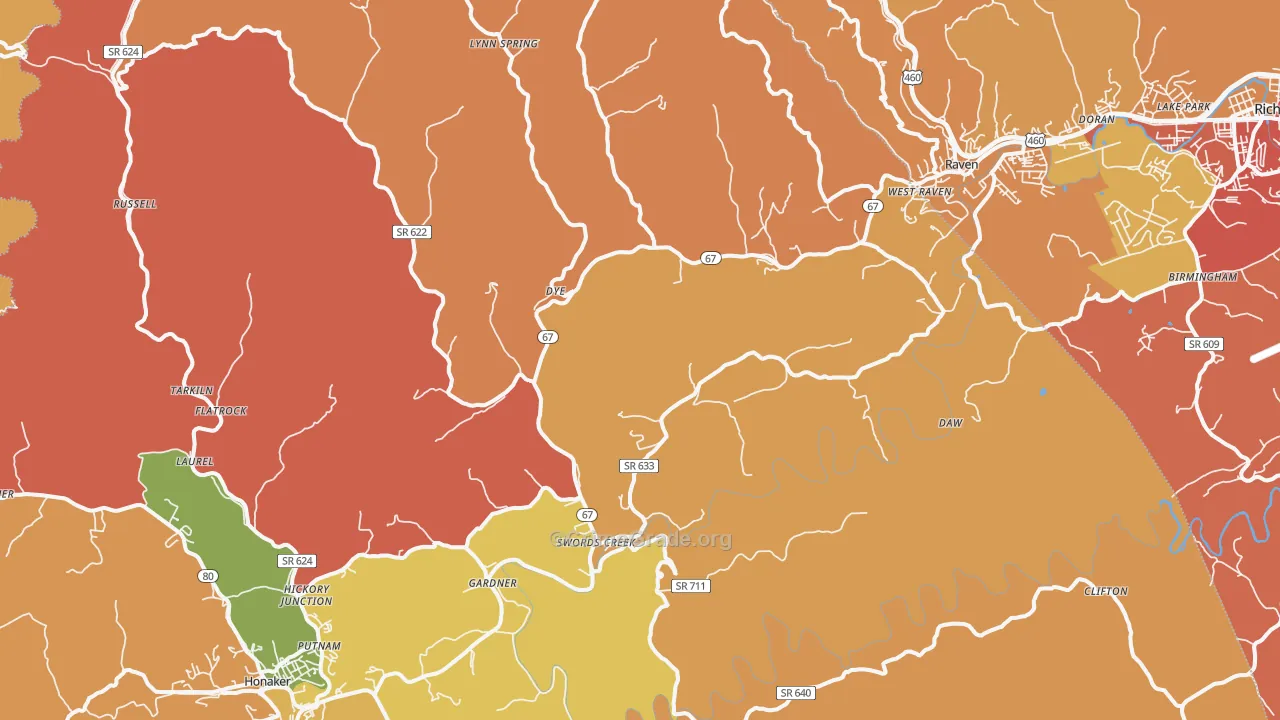 Swords Creek, VA Map of Assault Rates
