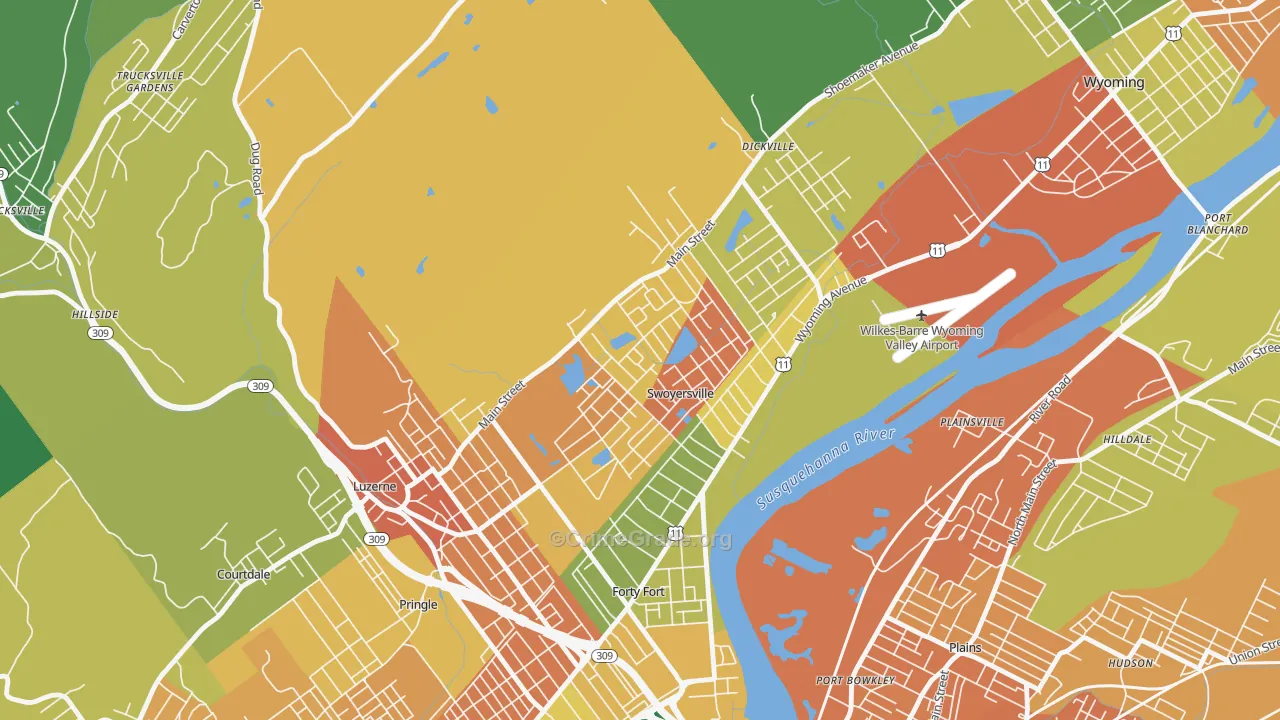 Swoyersville, PA Map of Assault Rates