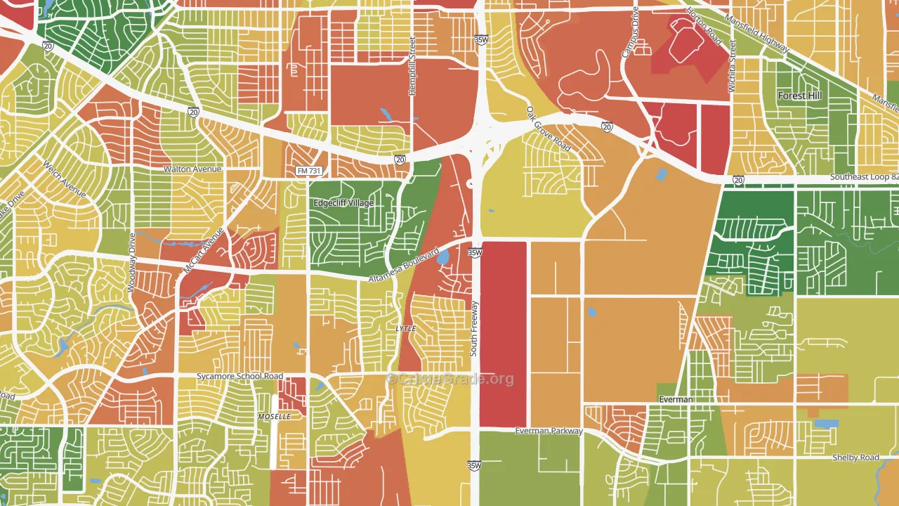 Sycamore, Fort Worth, TX Map of Assault Rates