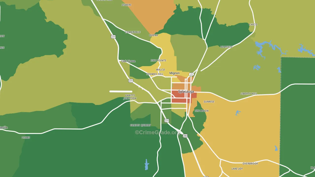 Sylacauga, AL Map of Assault Rates