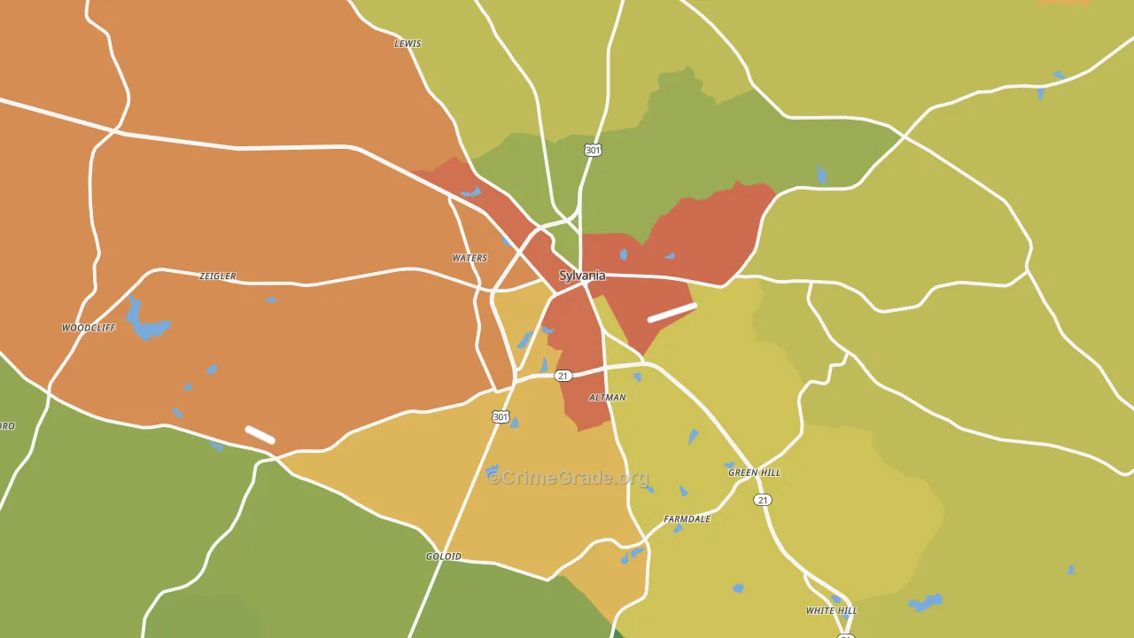 Sylvania, GA Map of Assault Rates