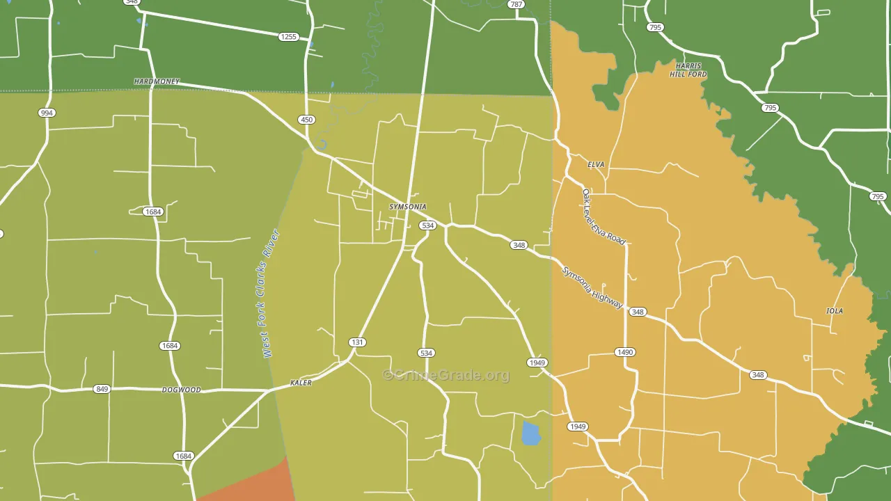 Symsonia, KY Map of Assault Rates