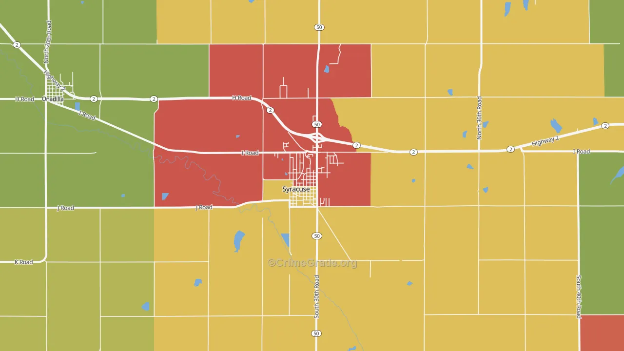 Syracuse, NE Map of Assault Rates