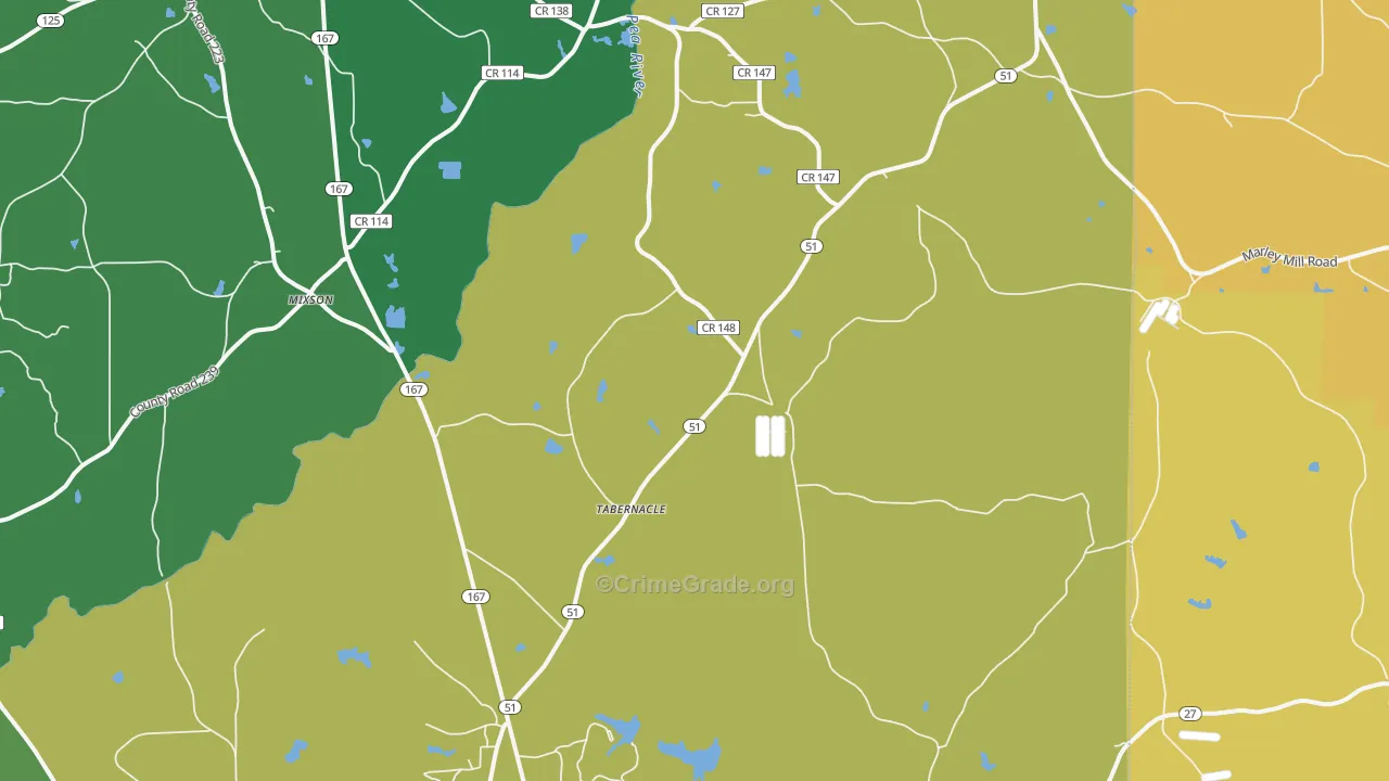 Tabernacle, AL Map of Assault Rates