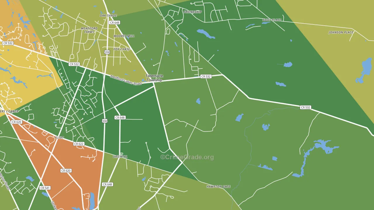 Tabernacle, NJ Map of Assault Rates