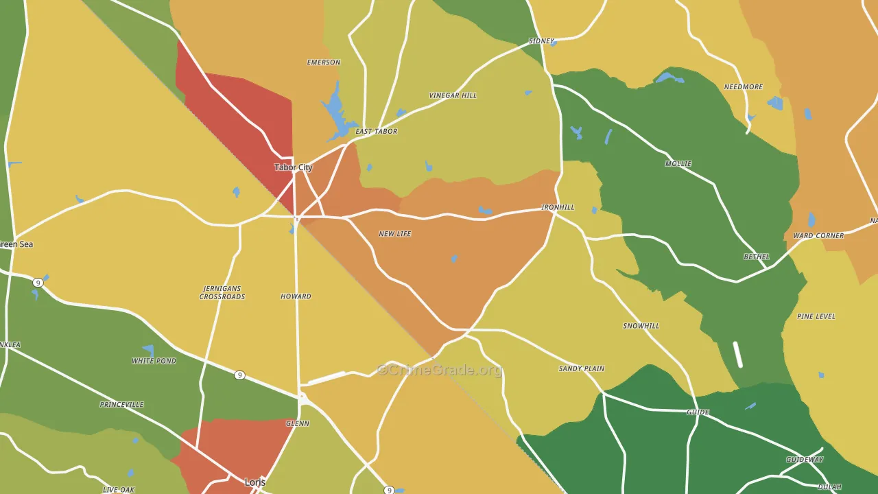 Tabor City, NC Map of Assault Rates