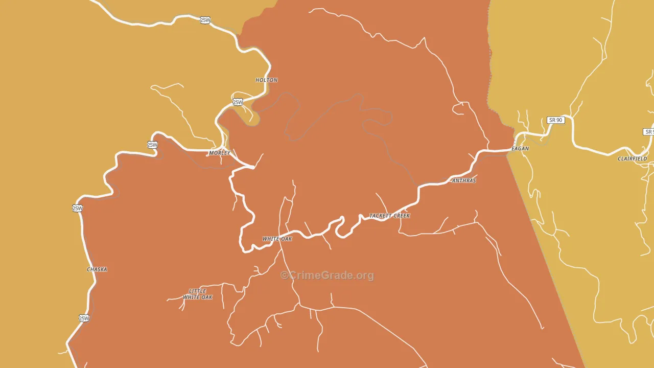 Tackett Creek, TN Map of Assault Rates