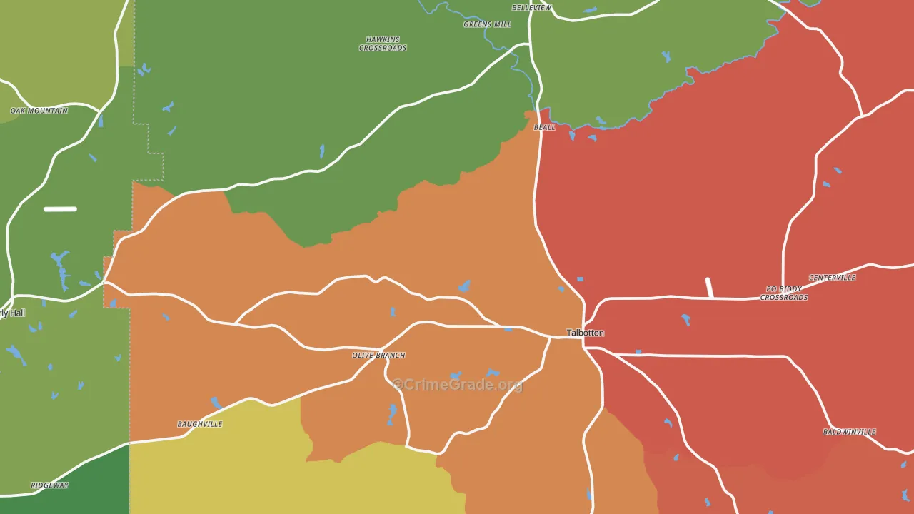 Talbot County, GA Map of Assault Rates