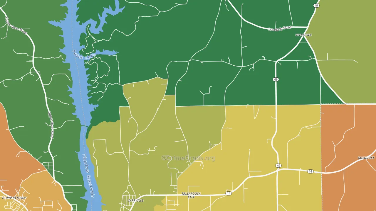 Tallapoosa City, AL Map of Assault Rates