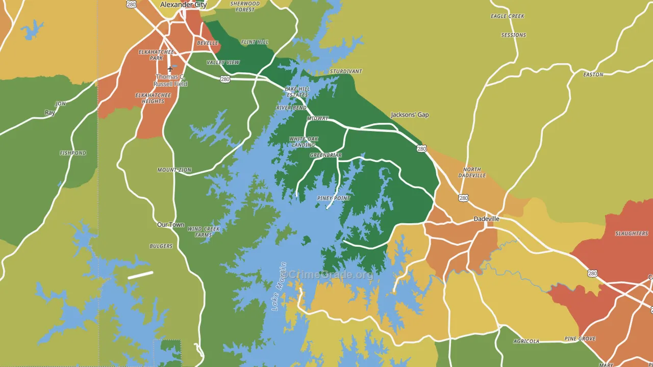 Tallapoosa County, AL Map of Assault Rates