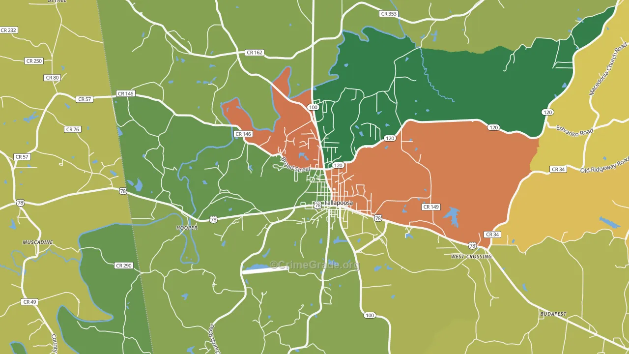 Tallapoosa, GA Map of Assault Rates