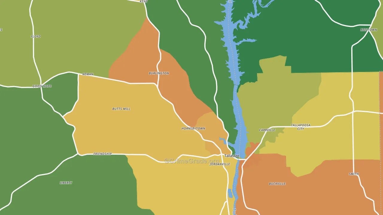 Tallassee, AL Map of Assault Rates