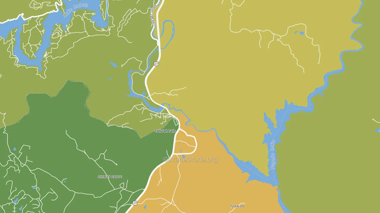 Tallulah Falls, GA Map of Assault Rates