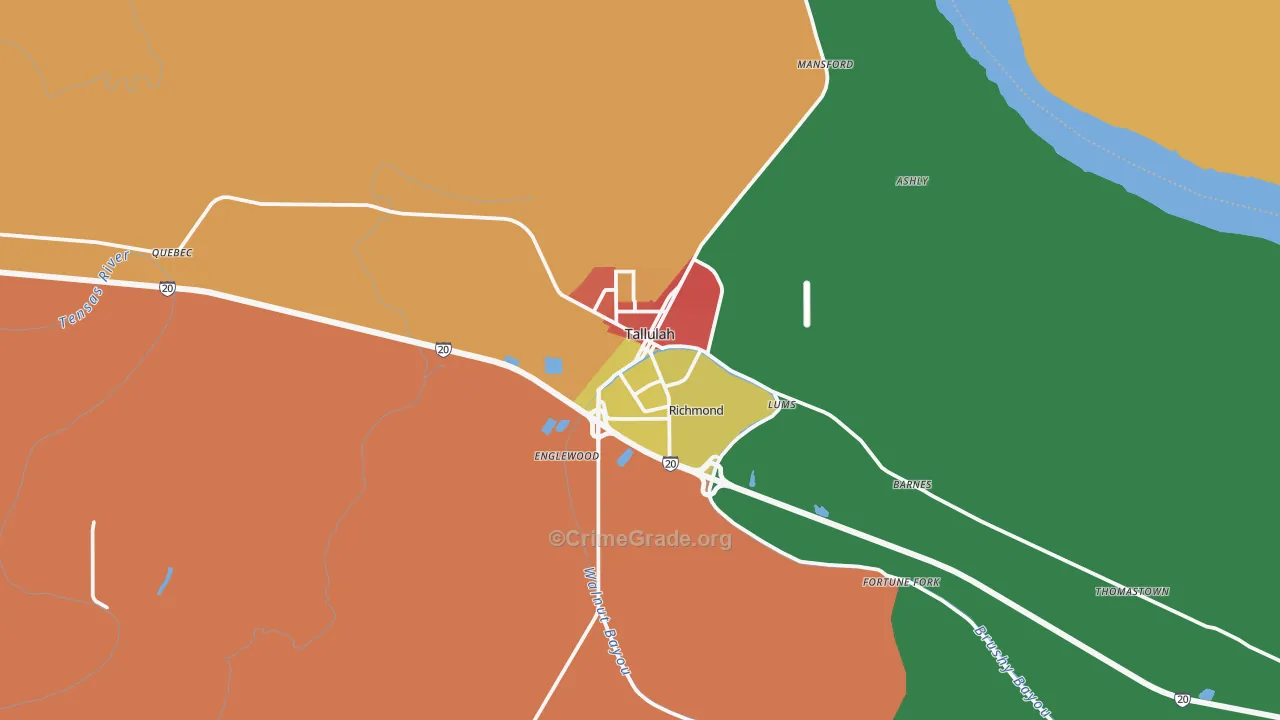 Tallulah, LA Map of Assault Rates