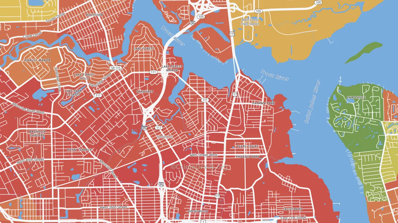 Tallulah-North Shore, Jacksonville, FL Map of Assault Rates
