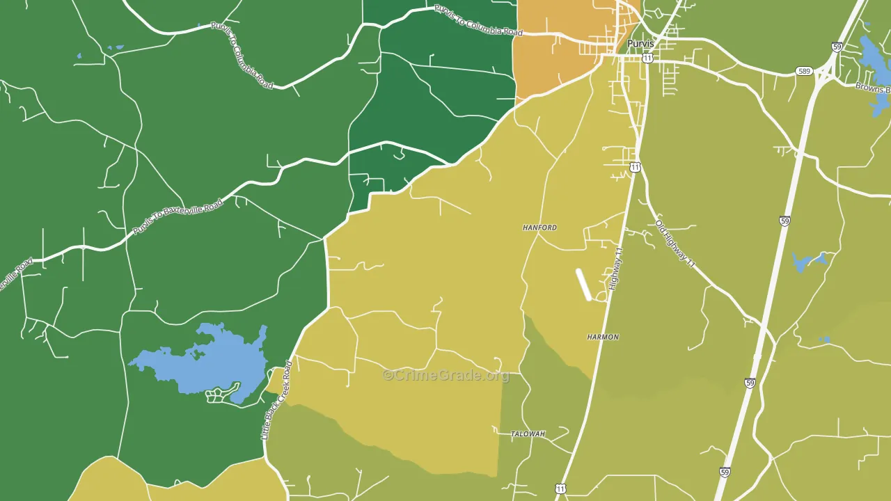 Talowah, MS Map of Assault Rates