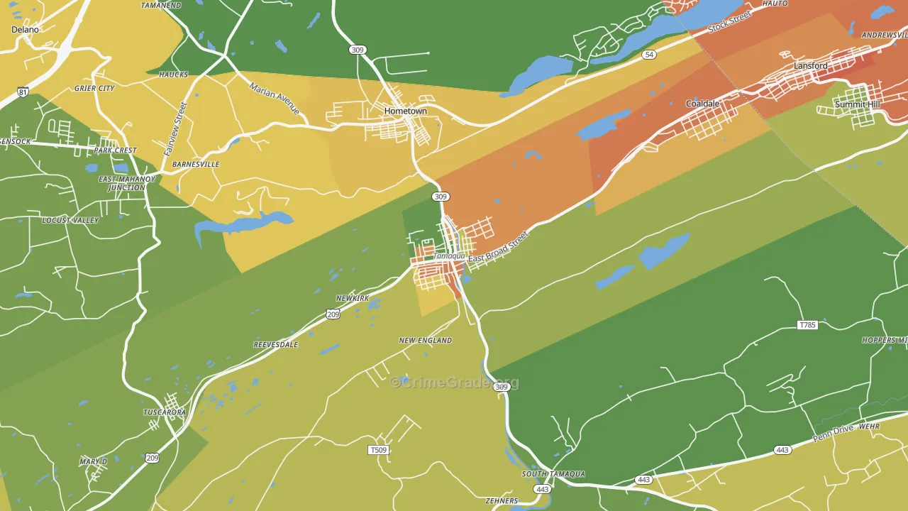 Tamaqua, PA Map of Assault Rates