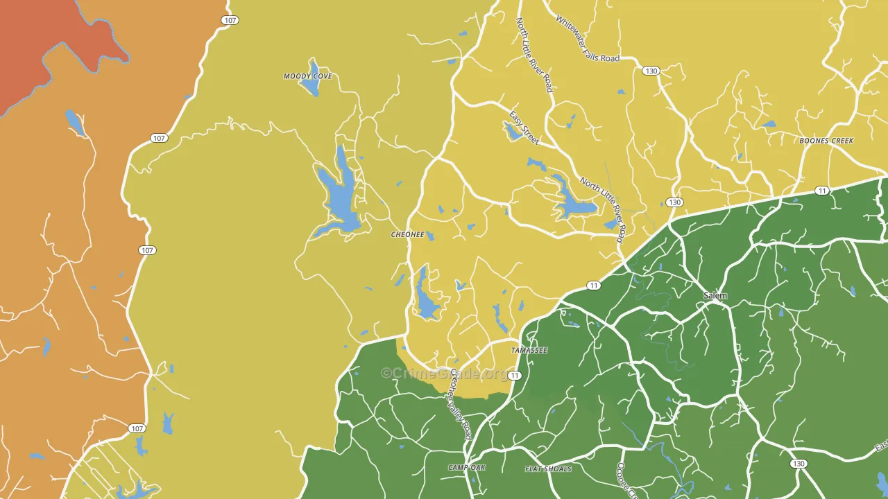 Tamassee, SC Map of Assault Rates