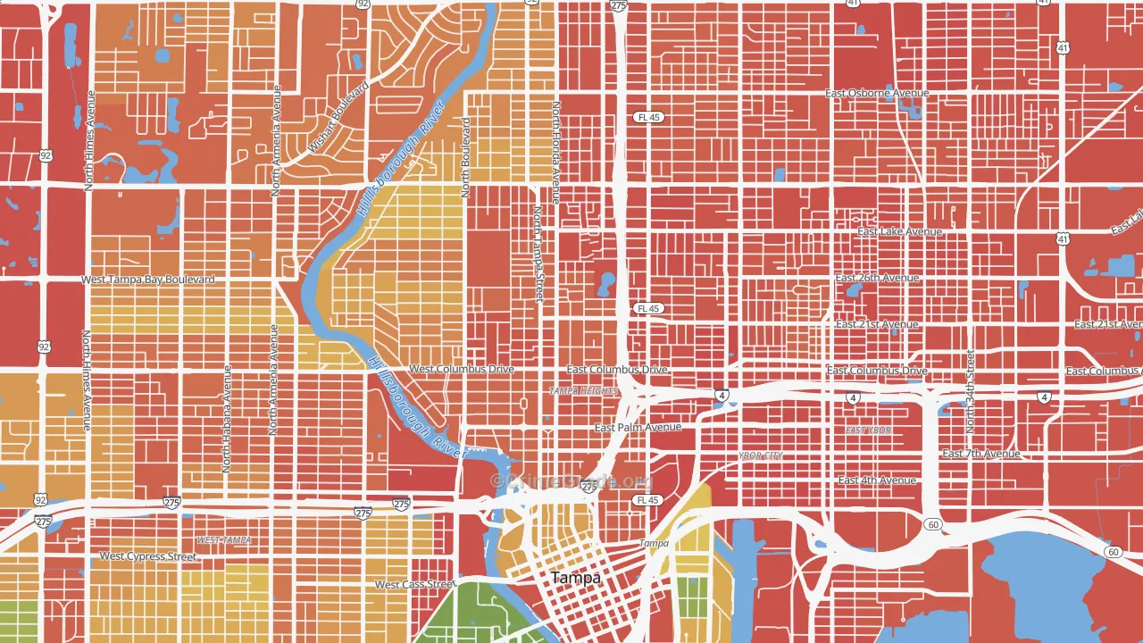 Tampa Heights, Tampa, FL Map of Assault Rates