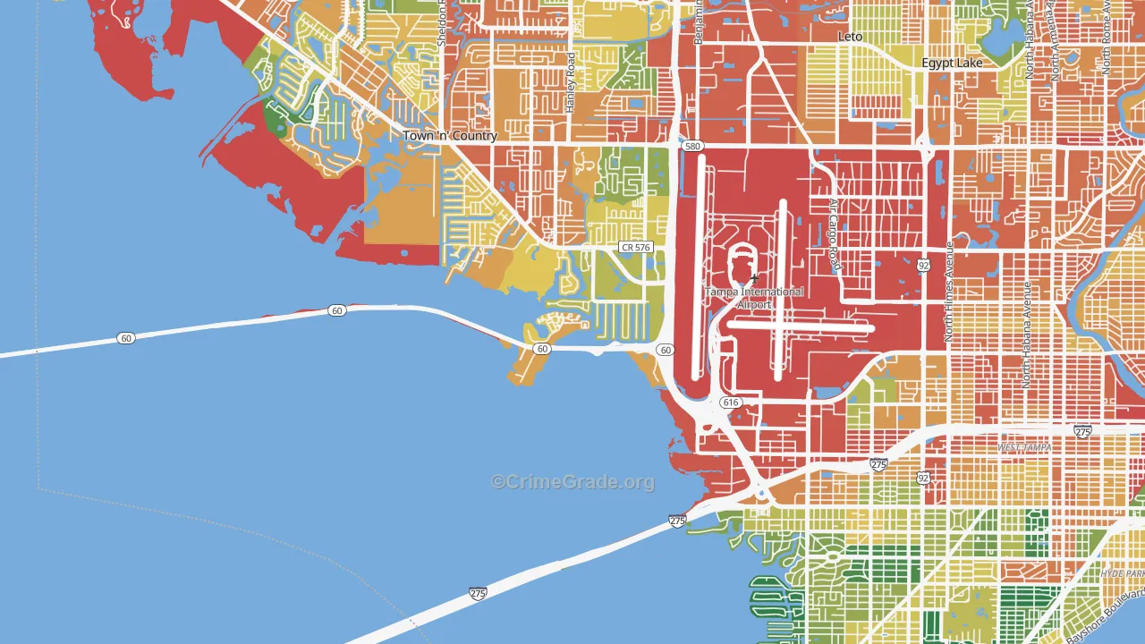 Tampa International Airport Area, Tampa, FL Map of Assault Rates