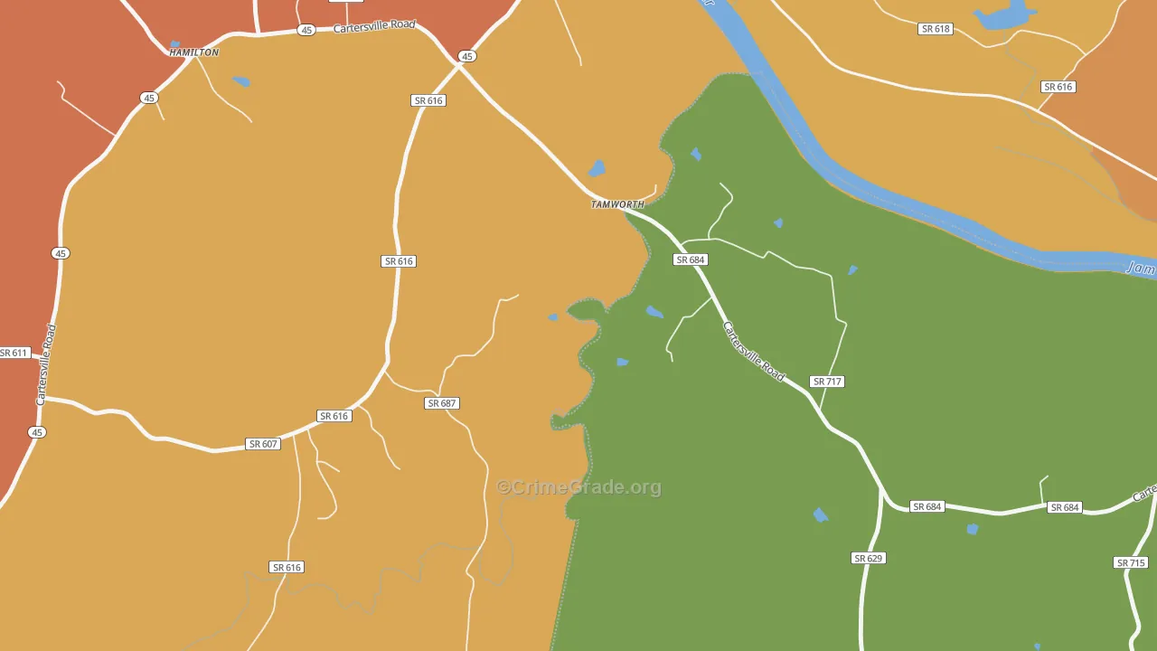 Tamworth, VA Map of Assault Rates