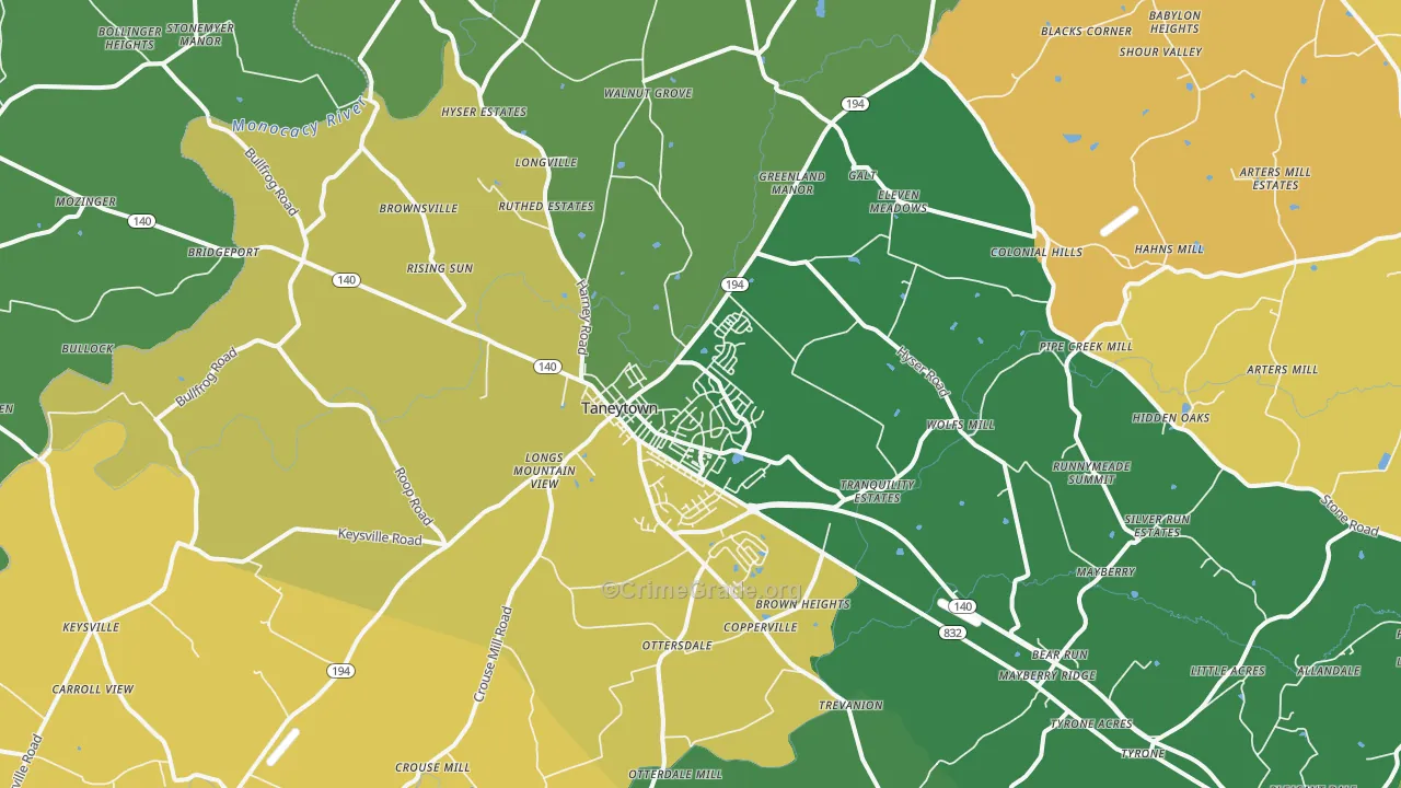 Taneytown, MD Map of Assault Rates