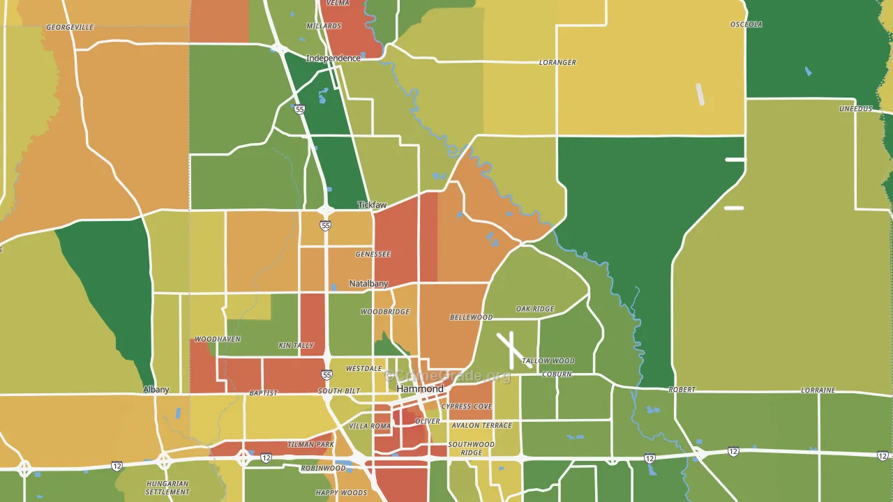Tangipahoa Parish, LA Map of Assault Rates