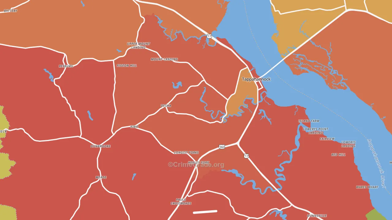 Tappahannock, VA Map of Assault Rates