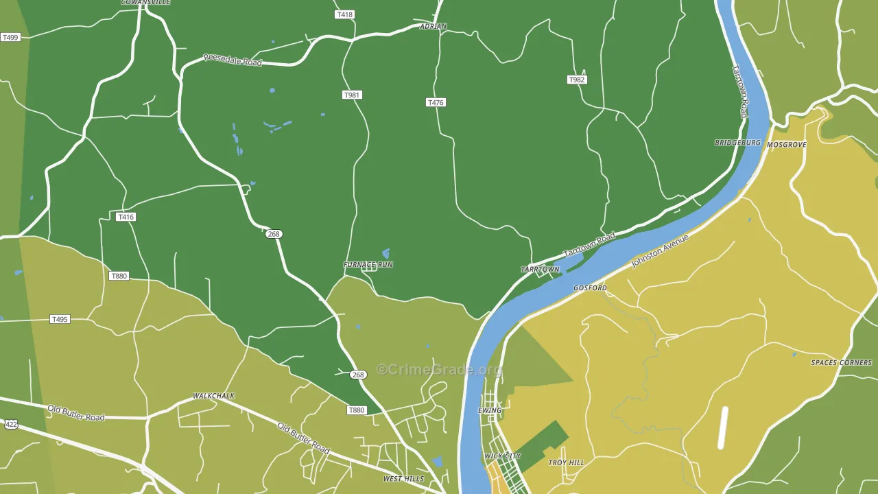 Tarrtown, PA Map of Assault Rates