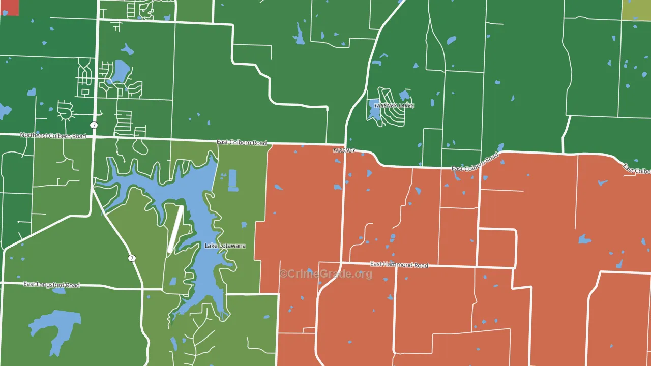 Tarsney Lakes, MO Map of Assault Rates