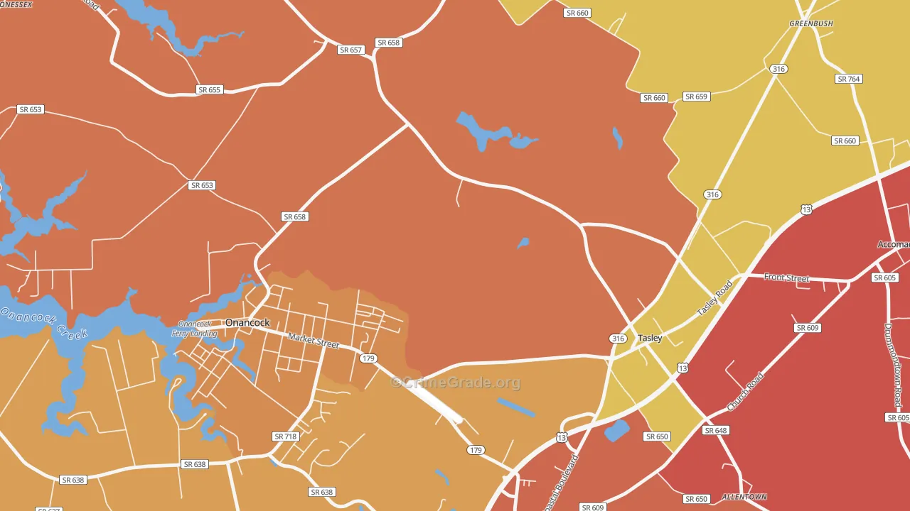 Tasley, VA Map of Assault Rates