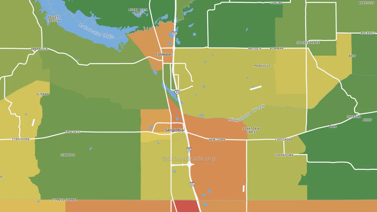 Tate County, MS Map of Assault Rates