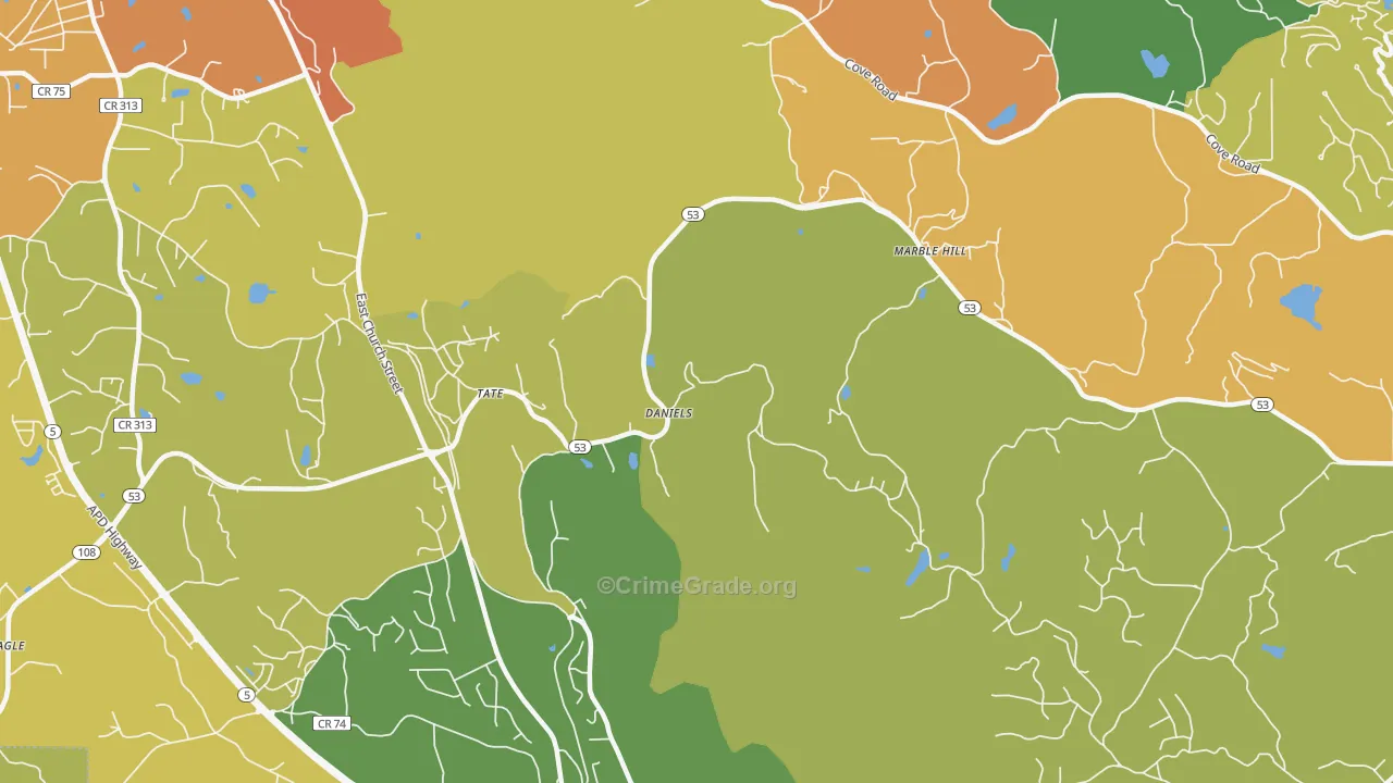 Tate, GA Map of Assault Rates