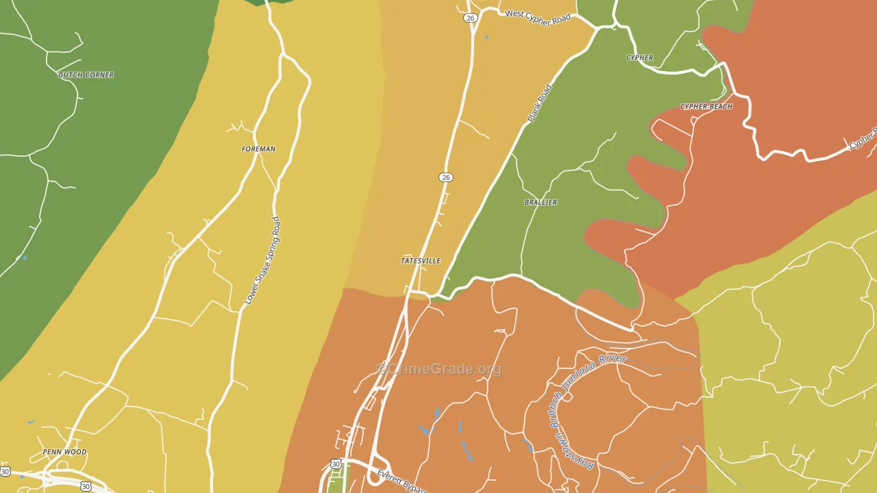 Tatesville, PA Map of Assault Rates