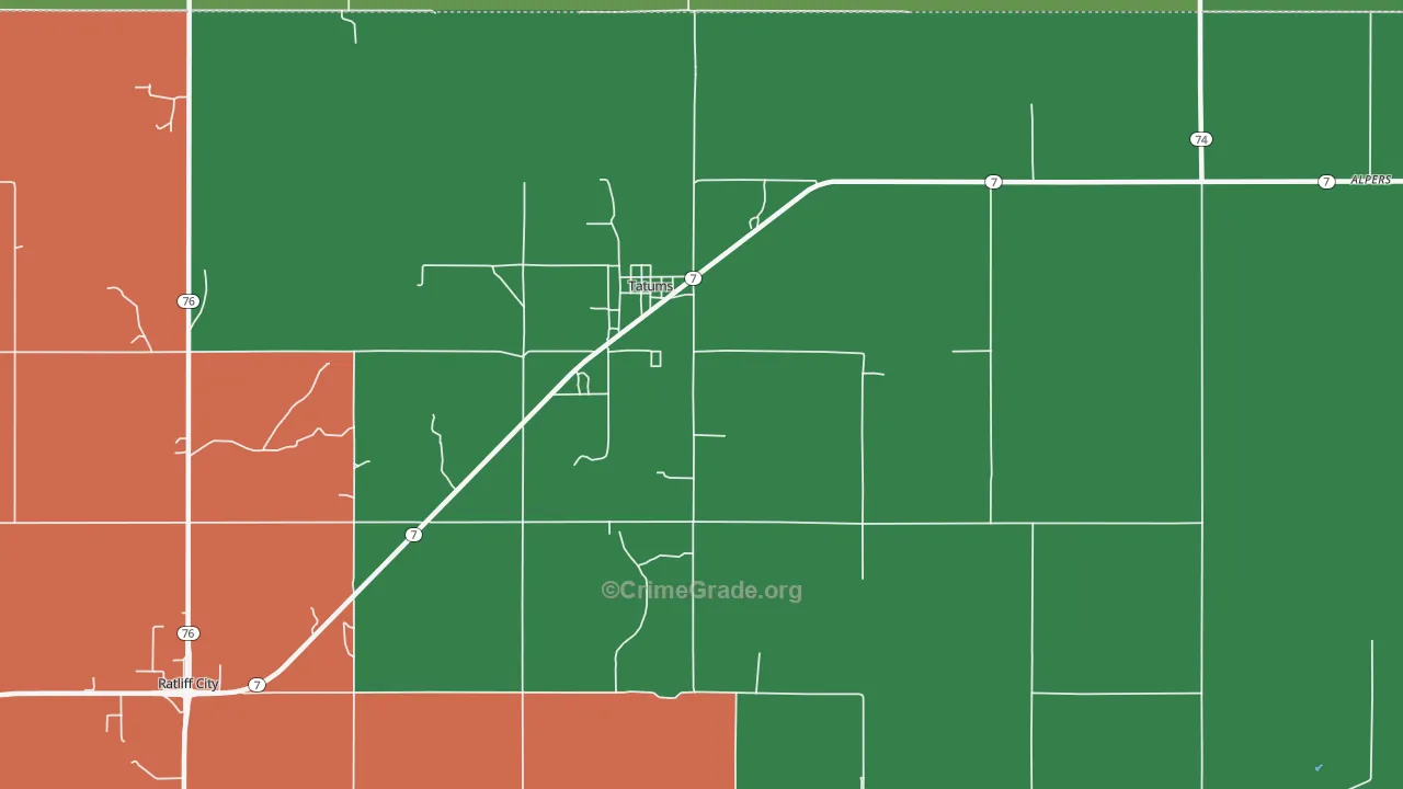 Tatums, OK Map of Assault Rates