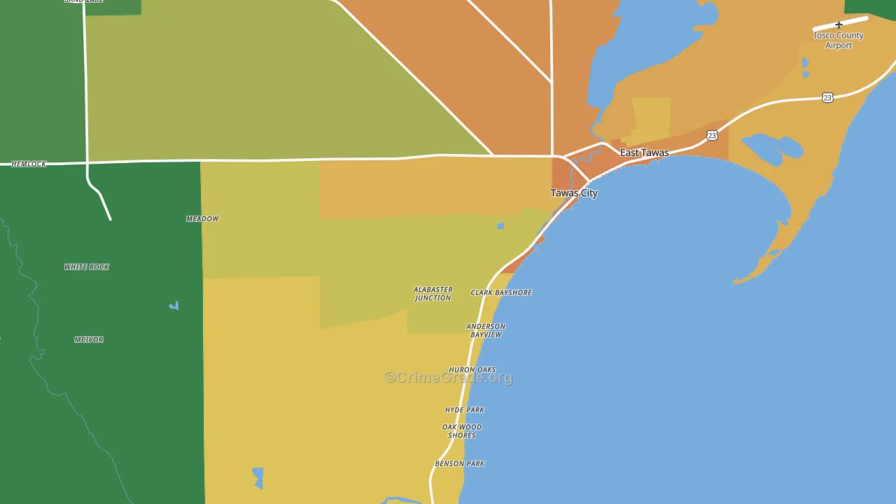 Tawas City, MI Map of Assault Rates