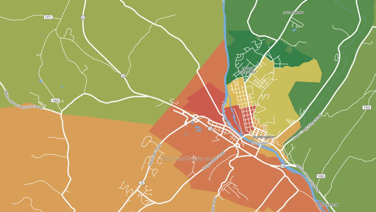 Taylor Highlands, PA Map of Assault Rates