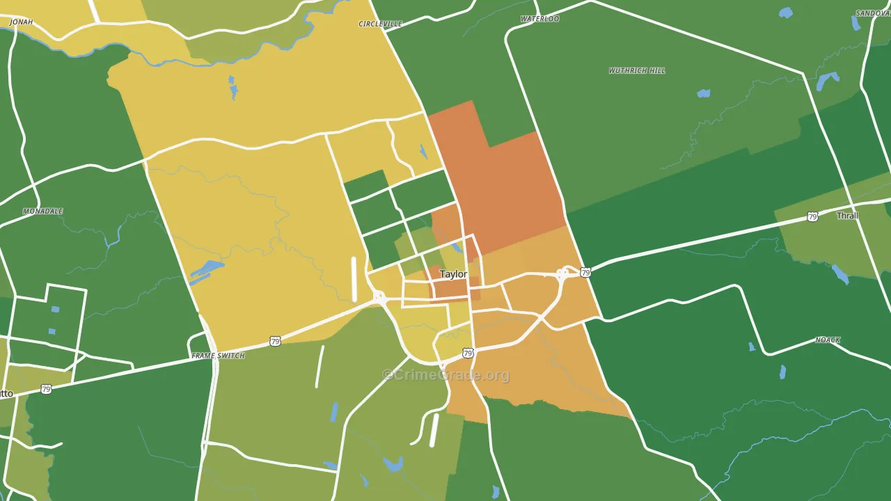 Taylor, TX Map of Assault Rates